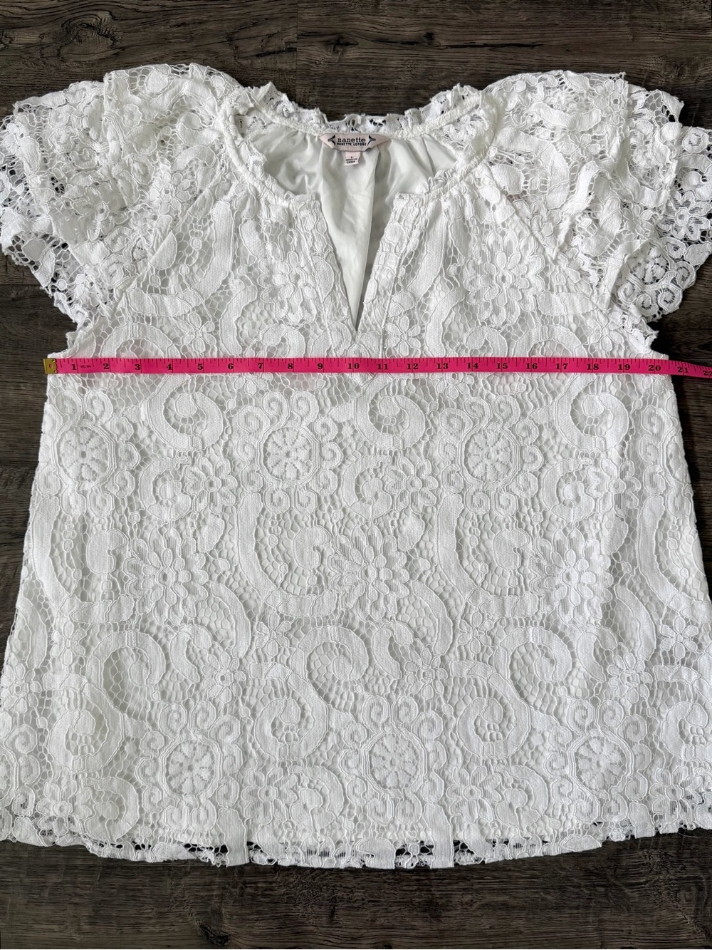 Nanette Lepore White Lace Resort Flutter Sleeve Blouse L - Picture 8 of 11